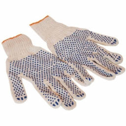 Перчатки белые с синей ПВХ точкой, 7 нитей, (7 класс вязки)