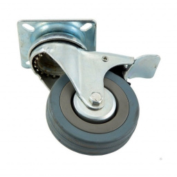 Колесо обрезиненное поворотное на площадке с тормозом, диаметр 100 мм